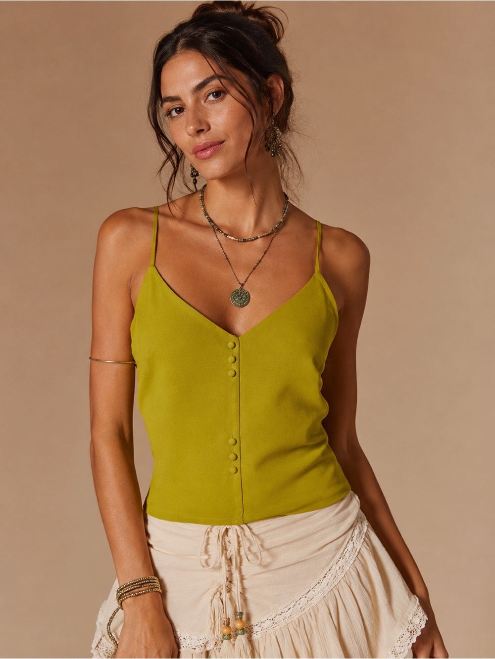 NWT Anthropologie Style Lime V-Neck Button-Front Cami - J.O.A